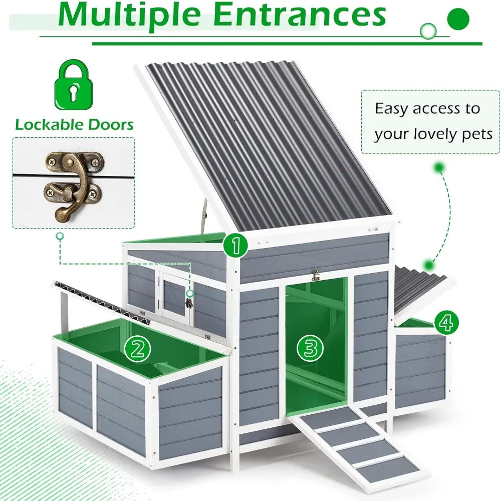 Wooden Chicken Coop with 6 Nesting Boxes, with Waterproof Roof