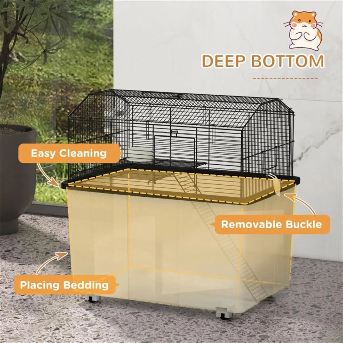 Spacious Hamster Cage with Dual Levels, Small Pets