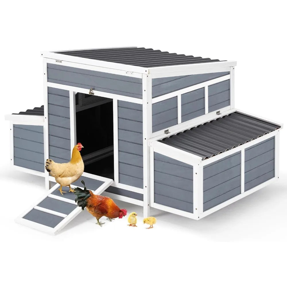 Wooden Chicken Coop with 6 Nesting Boxes, with Waterproof Roof