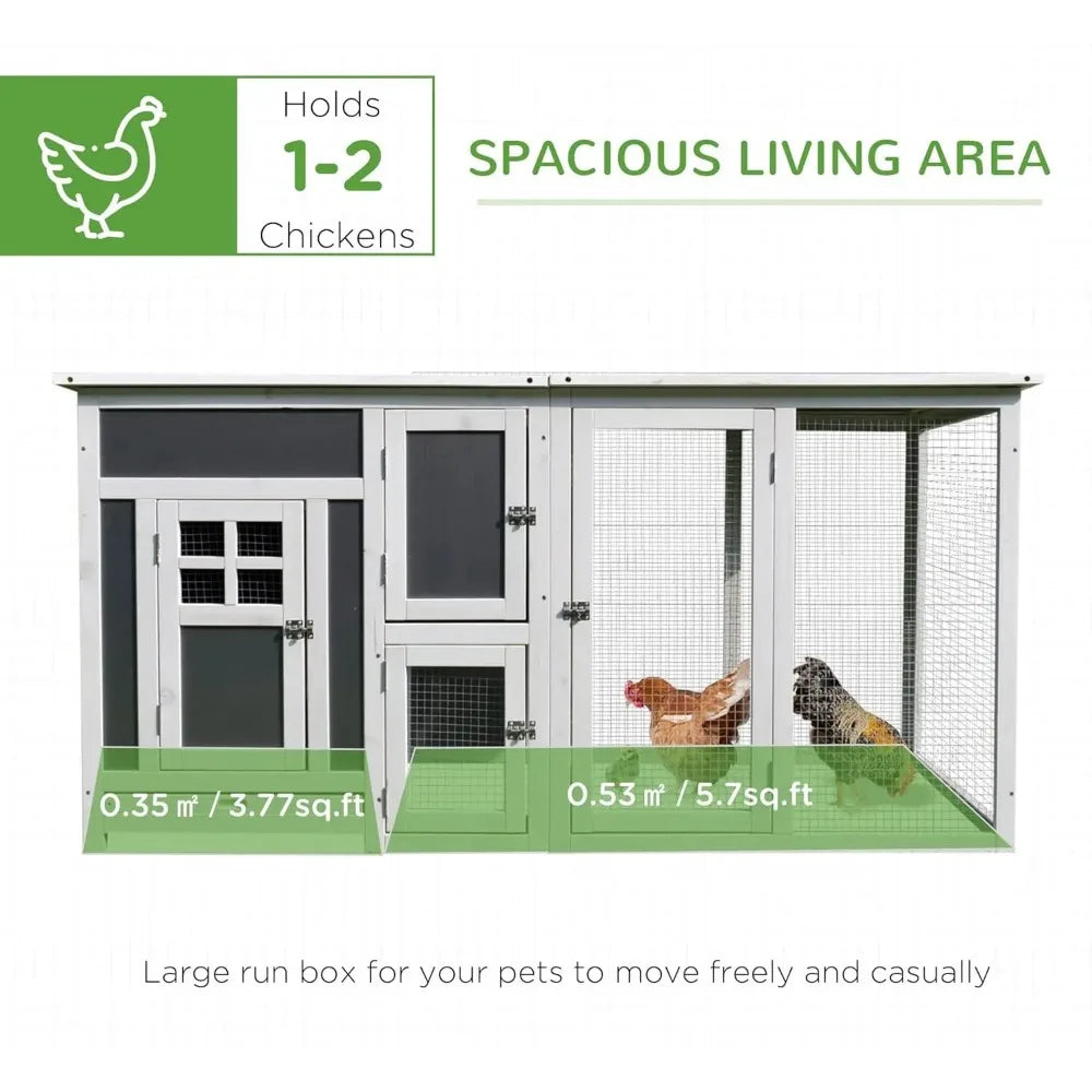 63" Outdoor Chicken Coop Wooden Run Area, Waterproof