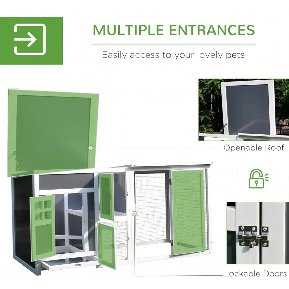 63" Outdoor Chicken Coop Wooden Run Area, Waterproof