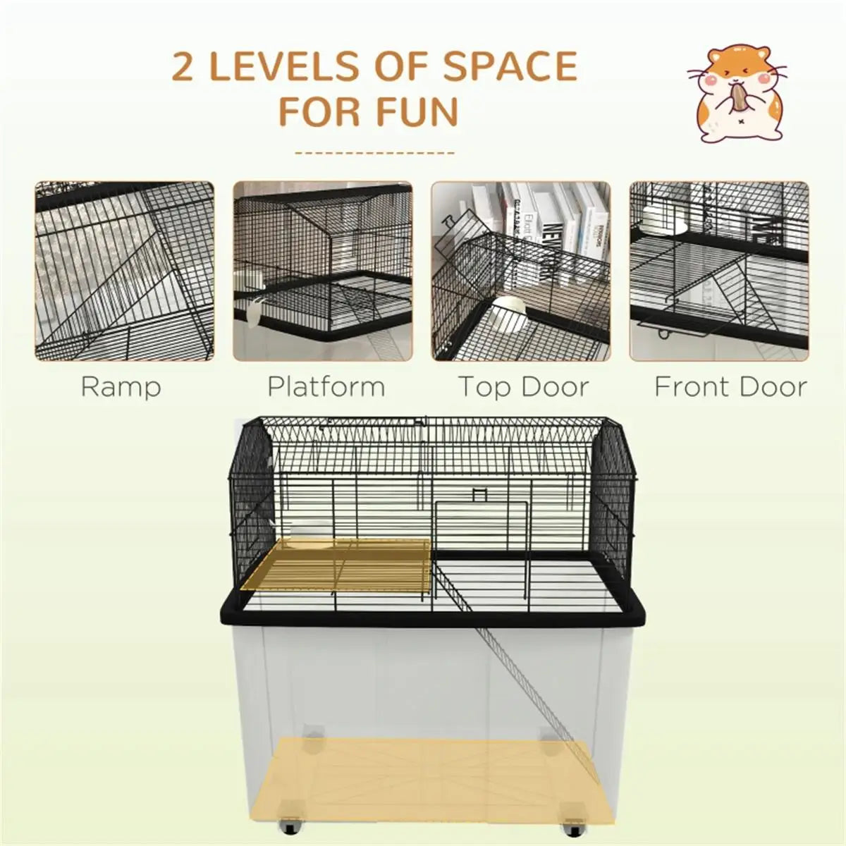 Spacious Hamster Cage with Dual Levels, Small Pets