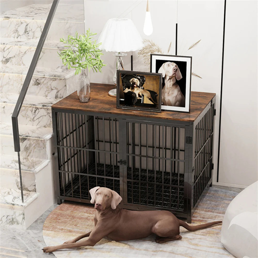 Large Dog Cage Kennel End Table with 3 Doors