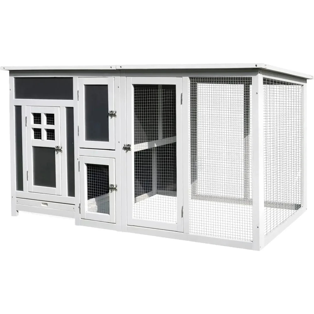 63" Outdoor Chicken Coop Wooden Run Area, Waterproof