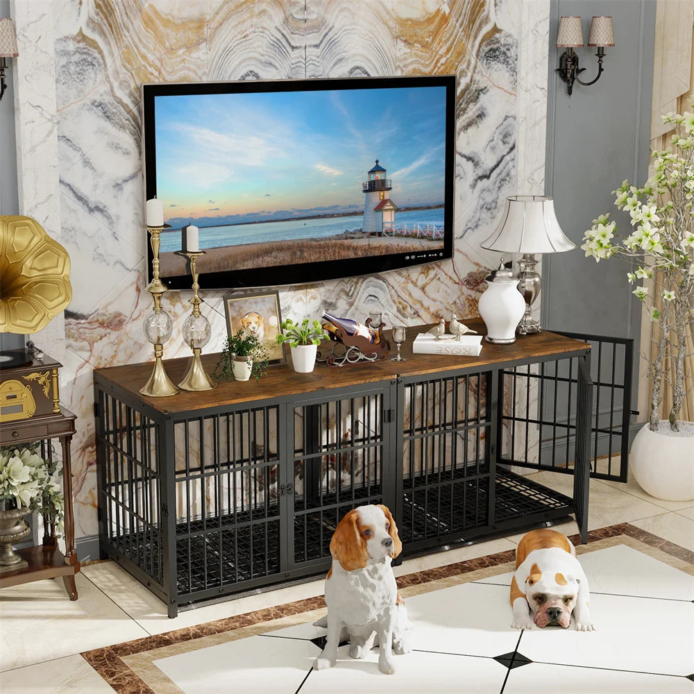 Large Dog Cage Kennel End Table with 3 Doors