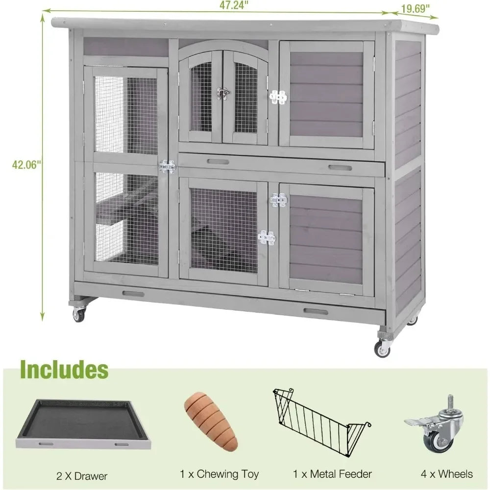 Rabbit Hutch Indoor Outdoor Bunny House Bunny on Wheels