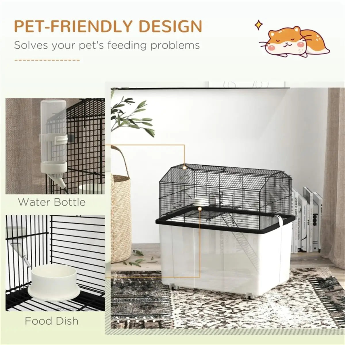 Spacious Hamster Cage with Dual Levels, Small Pets