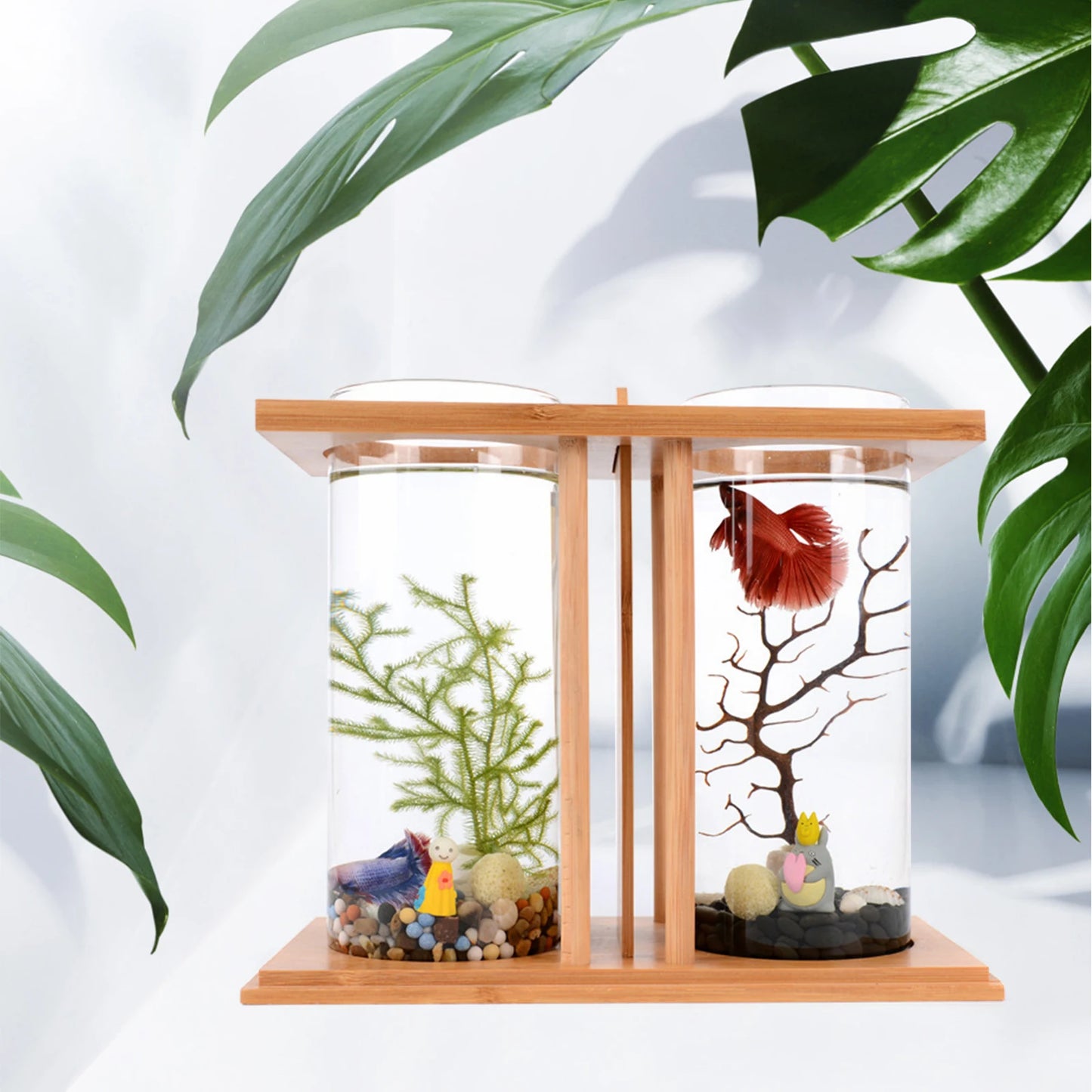 Mini Fish Tank Bamboo and Wood Aquarium Goldfish