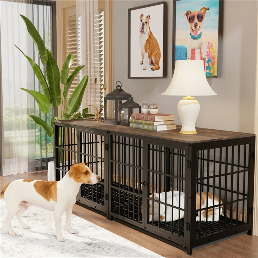 Large Dog Cage Kennel End Table with 3 Doors