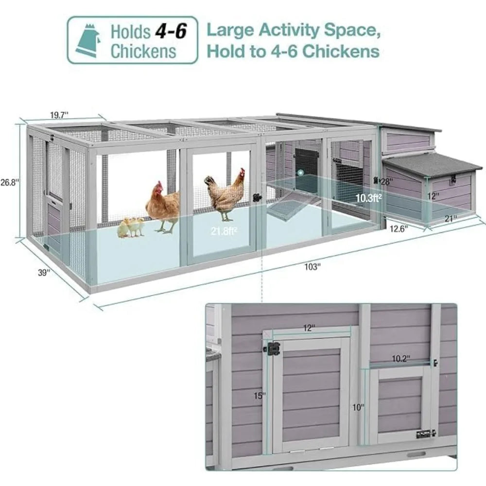 103" Large Chicken Coop for 4-6 Chickens