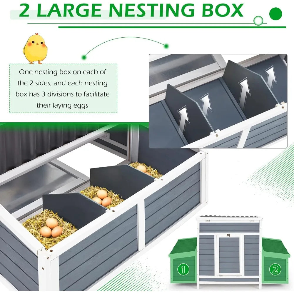 Wooden Chicken Coop with 6 Nesting Boxes, with Waterproof Roof