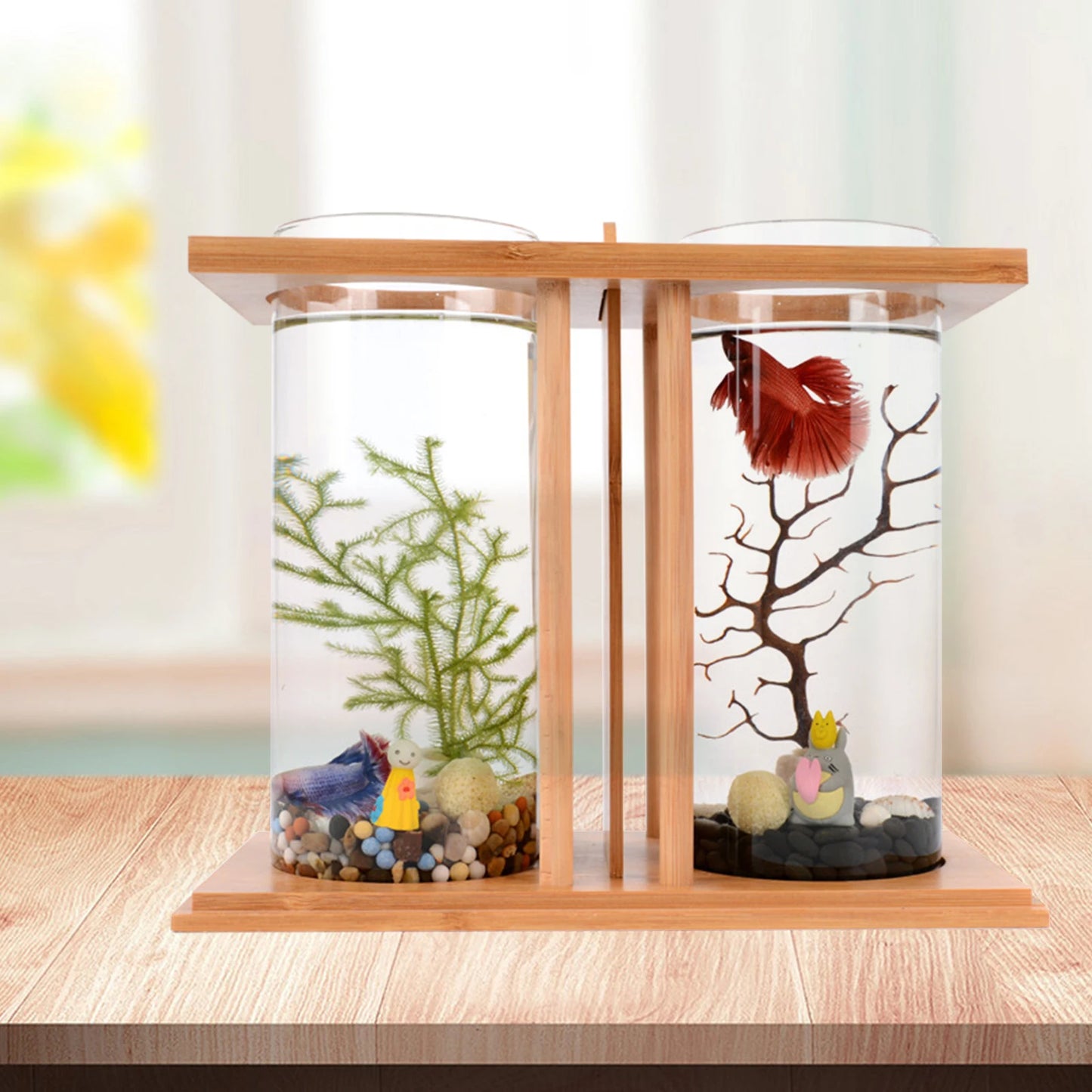 Mini Fish Tank Bamboo and Wood Aquarium Goldfish
