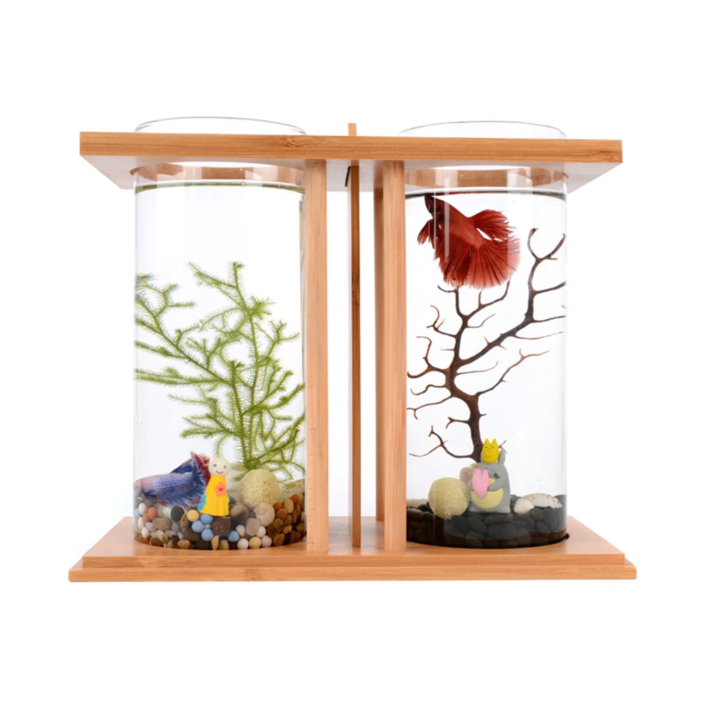 Mini Fish Tank Bamboo and Wood Aquarium Goldfish
