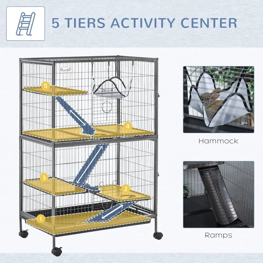50" 5-Tier Small Animal Cage, Ferret Cage, Large Chinchilla