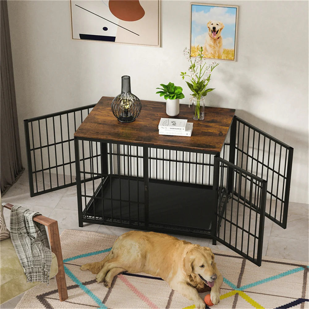 Large Dog Cage Kennel End Table with 3 Doors