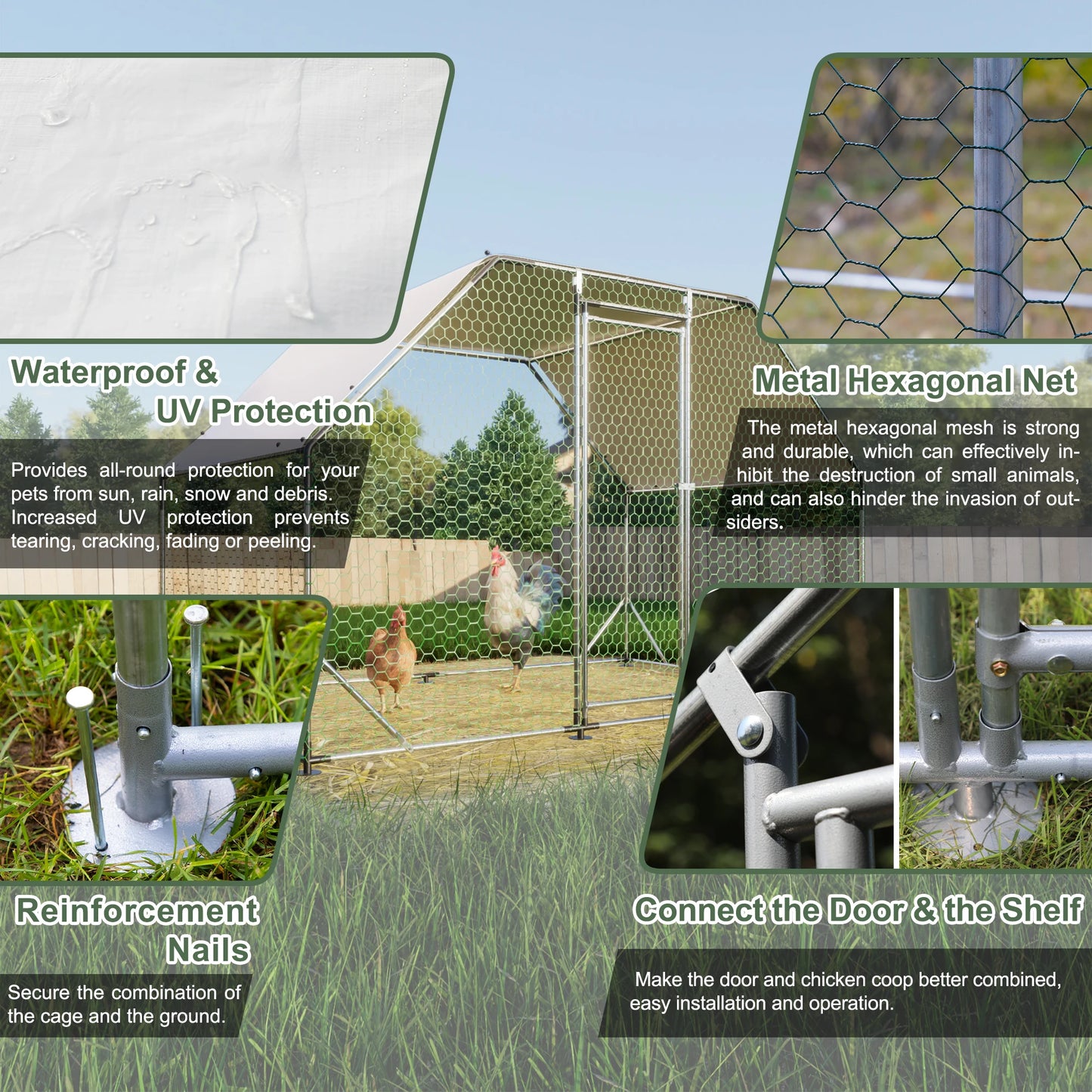 Metal Large Chicken Coop Walk-in Waterproof Cover