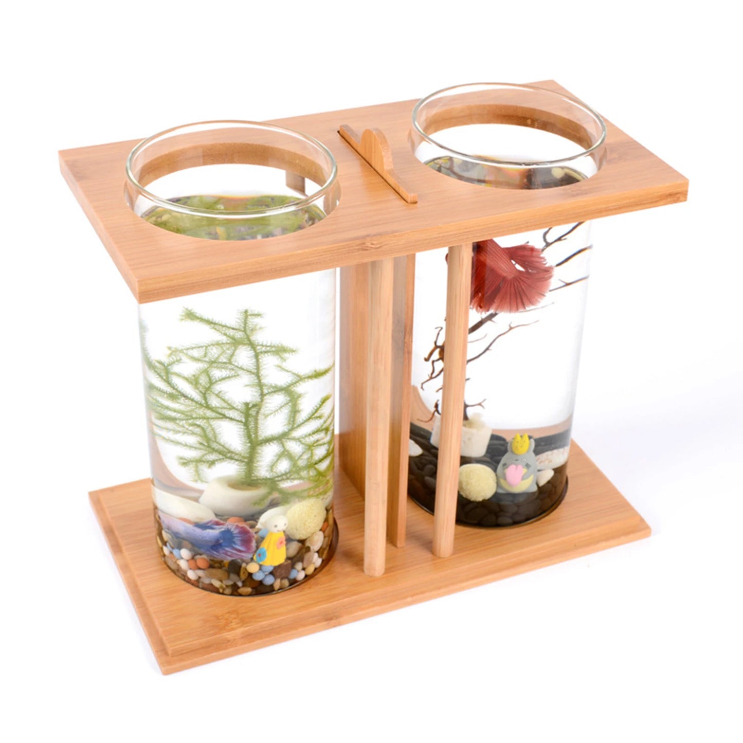 Mini Fish Tank Bamboo and Wood Aquarium Goldfish