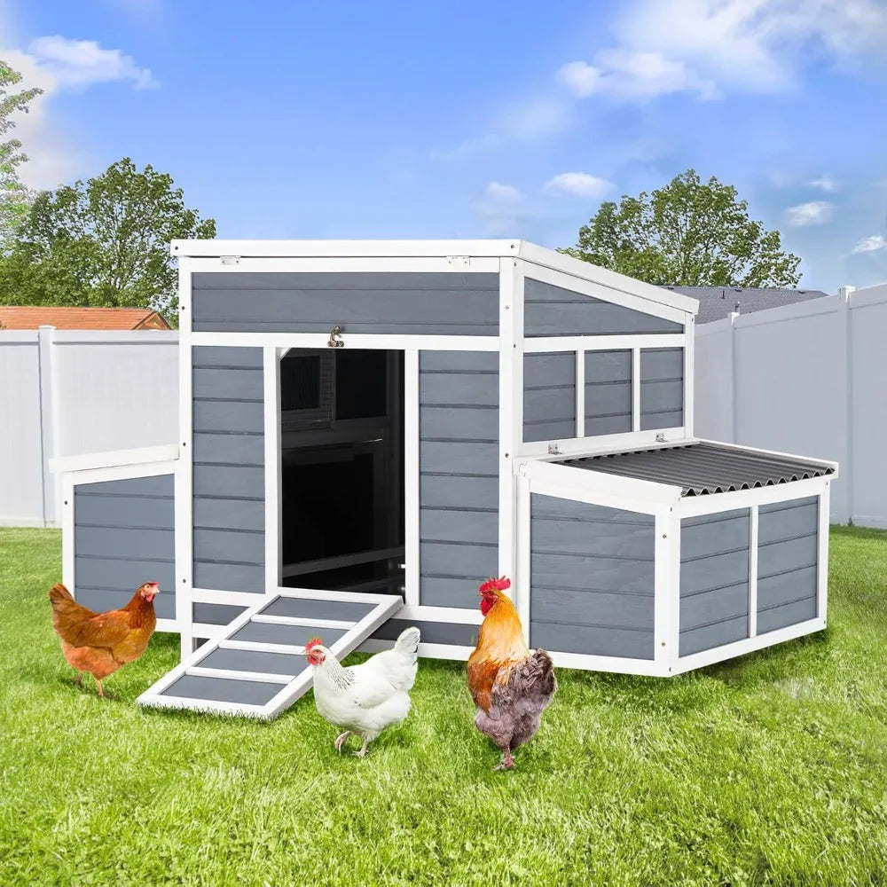 Wooden Chicken Coop with 6 Nesting Boxes, with Waterproof Roof