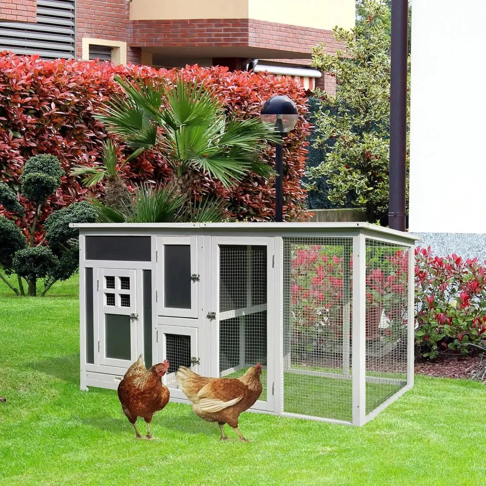63" Outdoor Chicken Coop Wooden Run Area, Waterproof