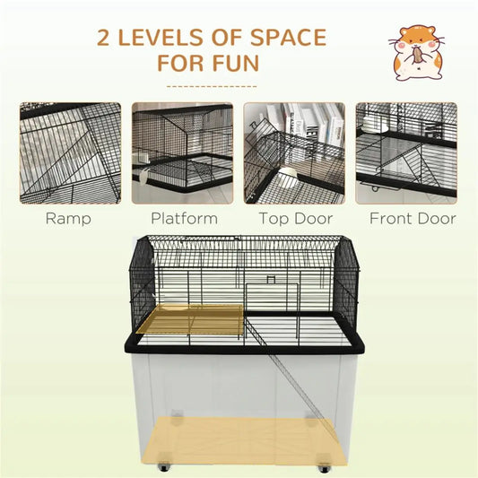 Spacious Hamster Cage with Dual Levels, Small Pets